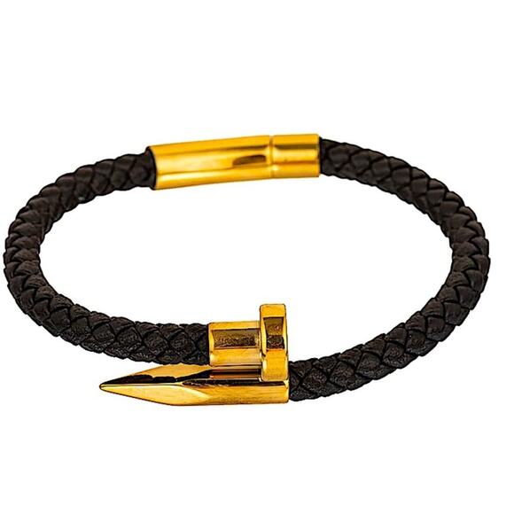 Leather Nail Magnetic Bracelet, Braided, Unisex - Picture 4 of 4